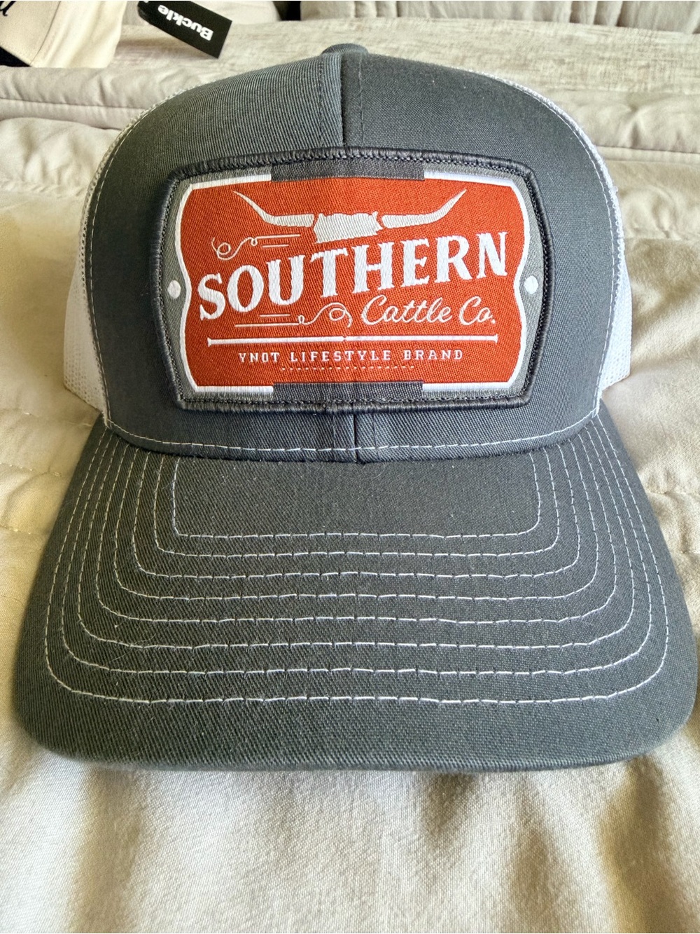 Men's Gray Southern Cattle Co. Trucker Hat with Orange Patch